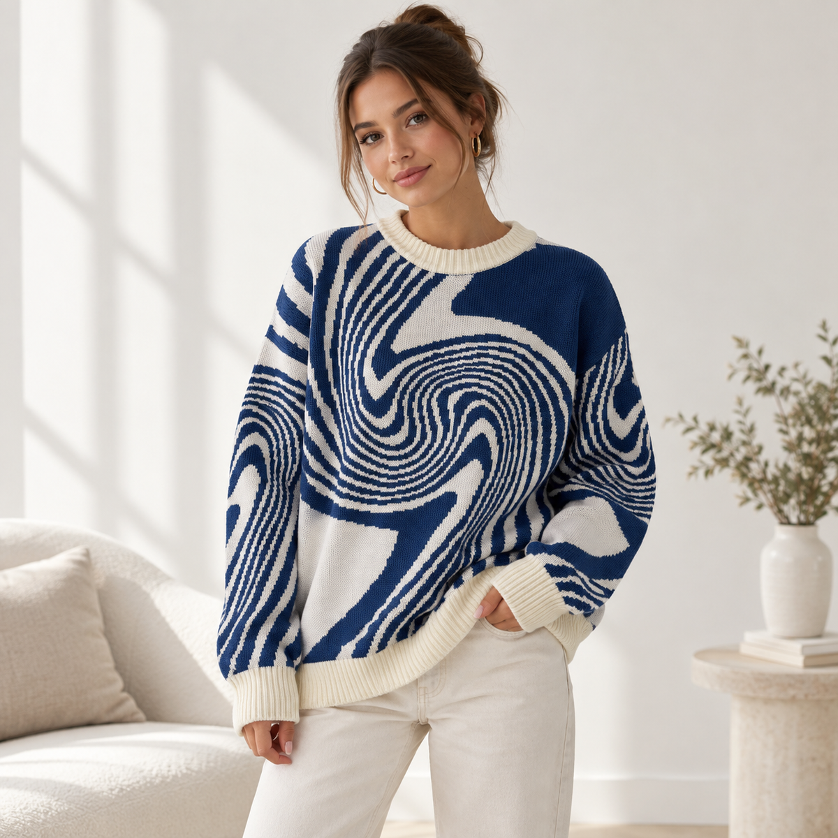 Elvira™ | Elegant stickad tröja med virvelmönster